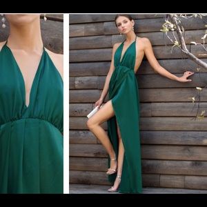 Plunge neck crisscross back slit cami dress